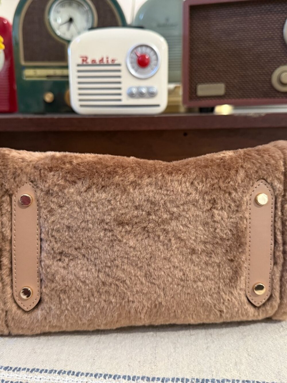 Kate Spade New York Faux Shearling Teddy Tote Crossbody | Blush Taupe | Like New - Picture 5 of 8